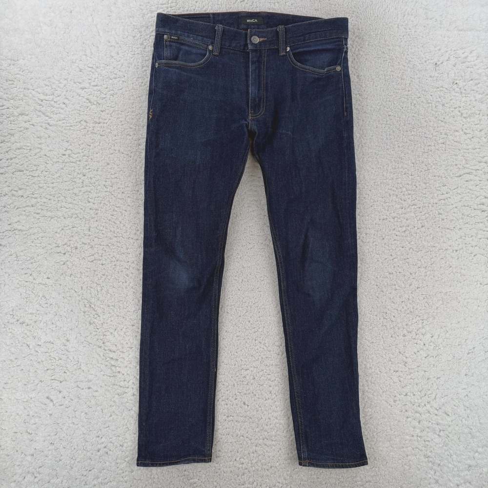 RVCA Daggers Fit Jeans Mens 32x30 Blue Slim Skinny Dark Wash Stretch Denim Pants
